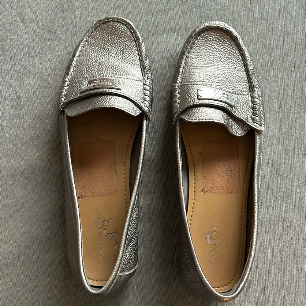 Coach women’s loafers size 10, metallic grey